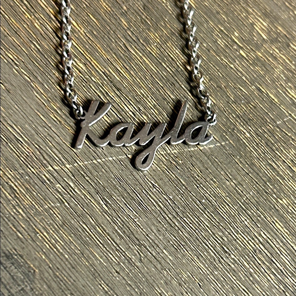 “Kayla” script necklace. Stainless 20 inch chain